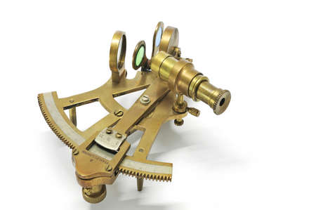 29 Aug 2011 Vintage Brass nautical navigation brass sextant on white background-Kalyan Maharashtra...