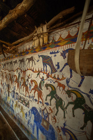 26-Nov-2006 Rathwa tribeâs Pithora painting , Champaner , Pawagadh a UNESCO world Heritage site Panchmahal district Gujarat , Indiaのeditorial素材