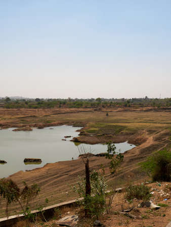 Dried up huge pond Hinglaj village Sabarkantha North Gujarat India