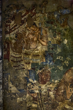 painting  near Vajarapani in cave1 Ajanta near Aurangabad Maharashtra INDIA
