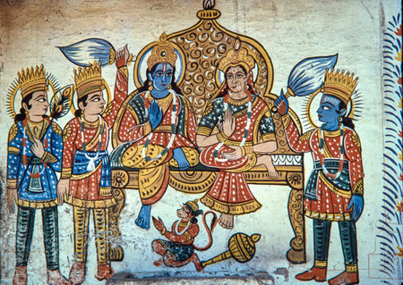 05 Mar 2020 Ram Darbar Ram Sita Hanuman Wall Painting Varanasi Uttar Pradesh India asia