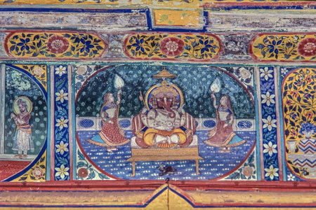 19 Feb 2020 Wall Painting of Ganesha In side Juna Mahal Dungarpur Rajsthan Indiaのeditorial素材