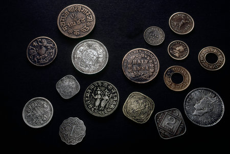 02 Jun 2008 assorted pre independent 1947 coin of india studio shot Kalyan Maharashtra India