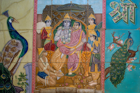 25 Nov 2008 Lord Vishnu Design on Vintage Decorative Japanese Ceramic tiles on wall of Shri Ram...
