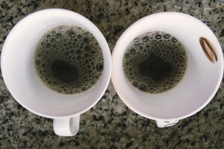 18 Jun 2020 Two White Cup of Coffee on Gray Platform Lokgram Kalyan Maharashtra Indiaのeditorial素材