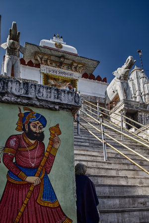 27 Nov 2007 Dwarpalâs wall painting at door step of Jagdish temple old city of Udaipur Rajasthan INDIA asiaのeditorial素材