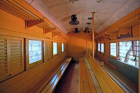 01-11-2009 Inside of Railway Saloon built at Central Workshop Mysore in 1899,now preserved in rail museum. Mysore Karnataka Indiaのeditorial素材