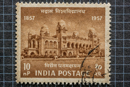 Postage Stamp of-1857 ~1957 The University of Mumbai studio shot Lokgram Kalyan Maharashtra Indiaのeditorial素材