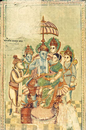 vintage Ram Darbar Painting with window Fatehpur Shekhawati ;Rajasthan ; Indiaの写真素材