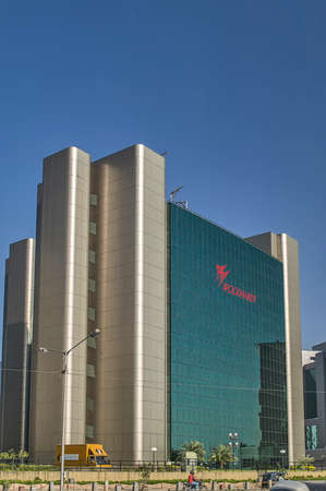 21-Apr-2004-glass covered office buildings at bandra kurla complex is a new commercial district of MUMBAI maharashtra INDIA asiaの写真素材