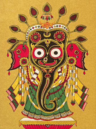 18 April 2021 Vintage Folk Art painting of Lord Subhadra Odisha Indiaのeditorial素材