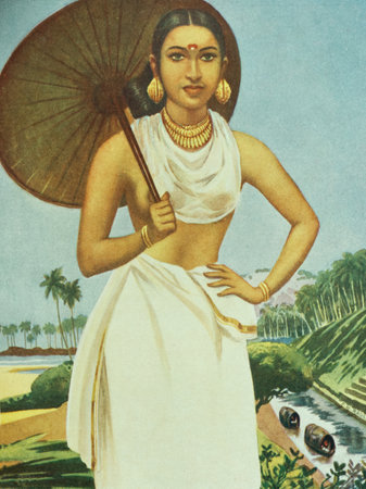 14 Aug 2021Vintage Hand painting of Indian Beauty in Traditional Dress with Umbrella from Keralaのeditorial素材