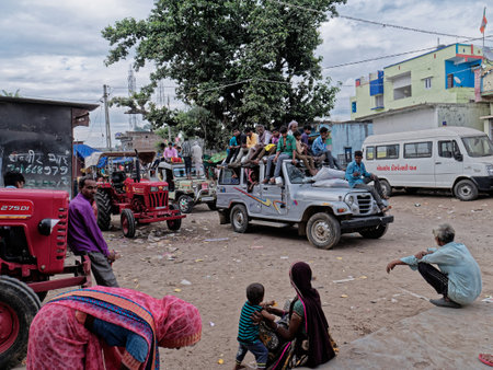 29 Oct 2019 Unidentified People at a market in the smal toen  center Aravali Hills.near Poshina...