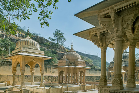 24 Nove 2007 Rajasthani art and architecture Gatore ki Chhatriyan, Royal cenotap jaipur, rajasthan INDIAのeditorial素材