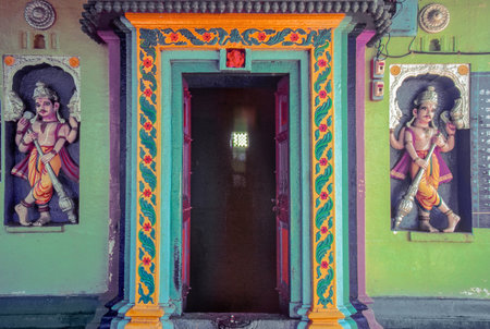03 04 2019 Dwarpal Ganesh and Kirtimukha on Entrance of Sangmeshwar Shiva temple at Kinhavali on Saralgaon Kinhavali Road Maharashtra Indiaのeditorial素材