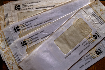 03 04 2022 Old antique Envelop  used by Kodak Chrome, to deliver processed films.Studio shot Lokgram Kalyan Maharashtra India.のeditorial素材