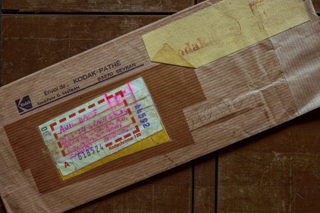 03 04 2022 Old antique Envelop  used by Kodak Chrome, to deliver processed films.Studio shot Lokgram Kalyan Maharashtra India.のeditorial素材