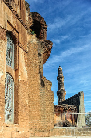 12 23 2010 Madrasa of khwaja mahmud gawan, ancient madrasa or Islamic college built in the 1460s regional style of Indo-Islamic architecture by Bahmani Sultanate.のeditorial素材