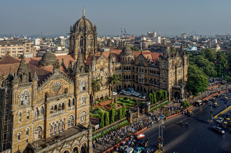 11 06 2008 A panorama image of the Chhatrapati Shivaji Terminus CSMT railway station in Mumbai. A fine example of Gothic architecture.Maharashtra INDIAのeditorial素材