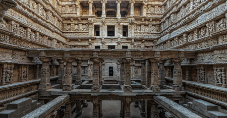 10 20 2007 God and goddesses sculptures at stepwell Rani ki vav, an intricately constructed site in Patan. A UNESCO world heritage site,Gujarat, India.のeditorial素材