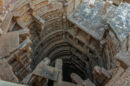 10 20 2007 God and goddesses sculptures at stepwell Rani ki vav, an intricately constructed site in Patan. A UNESCO world heritage site,Gujarat, India.のeditorial素材