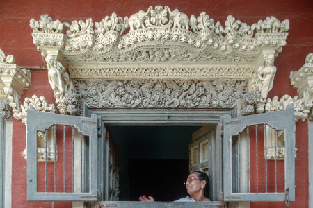 07 08 2012 Now Demolished Arihant Haveli Chettinad style old house at Mandvi Kutch Gujarat Indiaのeditorial素材