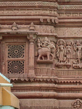 03 Nov 2019 stone carving out side of kirti stambh at jain mandir bhiloda Gujarat Indiaのeditorial素材