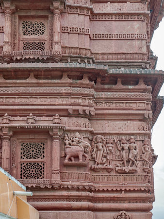 03 Nov 2019 stone carving out side of kirti stambh at jain mandir bhiloda Gujarat Indiaのeditorial素材