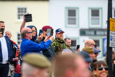 Richmond, North Yorkshire, UK - June 14, 2020: British All Lives Matter Counter protesters use smartphones to video a Black Lives Matter protest in Richmond, North Yorkshireのeditorial素材