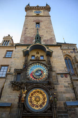 PRAGUE - JULY 20, 2019: The Prague Astronomical Clock on the side of The Old Town Hall, Prague, Czech Republicのeditorial素材