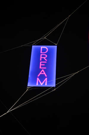 Illuminated DREAM sign as part of the Carnaby Street 2020 Christmas lights aimed at delivering positive message during the COVID 19 pandemicの写真素材