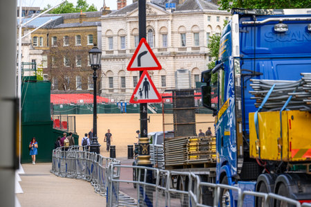 LONDON - May 18, 2022: Preparations for the Platinum Jubilee Trooping the Colour celebrations at Horse Guards Paradeのeditorial素材