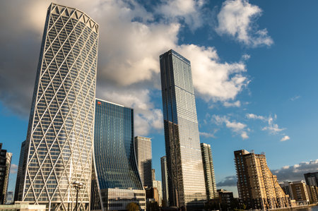 LONDON - November 4, 2020: Canary Wharf modern glass and steele skyscrapersのeditorial素材
