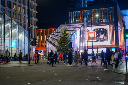 LONDON - November 12, 2022: Navigate the crowds of Christmas shoppers at this busy Tottenham Court...