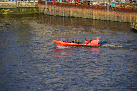 LONDON - November 13, 2022: Explore London's iconic landmarks on the Thames Rocket tour boat. See...