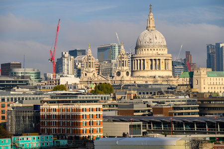 LONDON - November 13, 2022: Enjoy a view of the cityscape and St Paul's Cathedral from the OXO Tower viewpoint. A must-visit tourist attraction in London with breathtaking views.のeditorial素材
