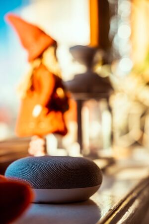 voice controlled smart speaker in a interior home environment. Smart AI speaker conceptの写真素材