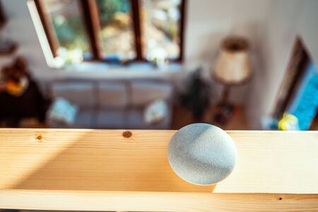 voice controlled smart speaker in a interior home environment. Smart AI speaker conceptの写真素材