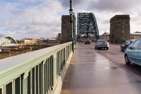 Road through the Tyne Bridge  viewed southward from the  iconic Tyne bridge at road levelのeditorial素材