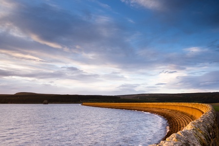 Kielder dam in Kielder national park which has the largest man-made lake in northern europe and...
