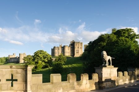 Alnwick Castle from Lion Bridge is an historic 700 year old medieval castleのeditorial素材