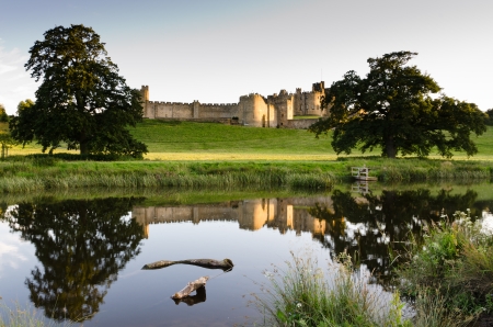 Reflection of Alnwick Castle an historic 700 year old medieval castleのeditorial素材