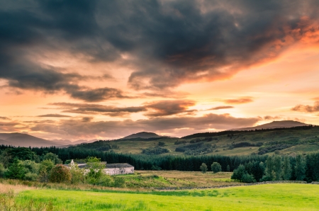 Sunset in the Scottish Highlands just north of Fort Williamの写真素材