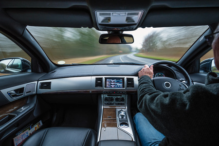 Rural Car Drive with External Blur, and car in motion creating dynamic action from the interior, in...