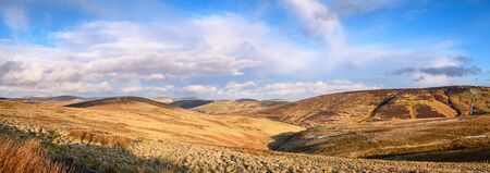 Panorama of Cheviot Hills from the Pennine Way, at Brownhart Law, a summit on the line of the Scottish - English Border in the Cheviot Hillsの写真素材