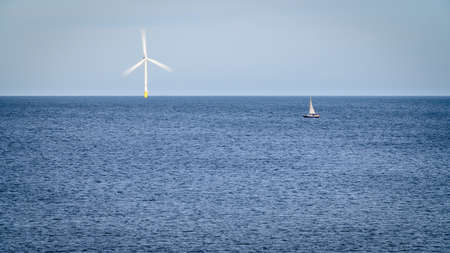 Offshore Wind Turbine at Blyth, a small wind farm which sits just of the coast at Blyth in Northumberlandの写真素材