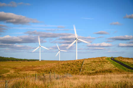 Wind Farm at Green Rigg, an 18 turbine onshore Wind Farm located near Sweethope Loughs in Northumberland, Englandの写真素材