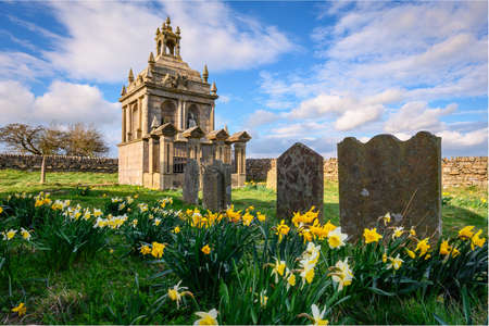 Mausoleum in churchyard of St Andrew, situated on Greymare Hilltop in the Dark Skies section of the Northumberland 250 a scenic road trip in Northumberland with many places of interest along the routeの写真素材