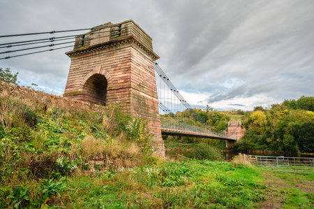 Union Chain Bridge viewed from below, its a suspension road bridge that spans the River Tweed...