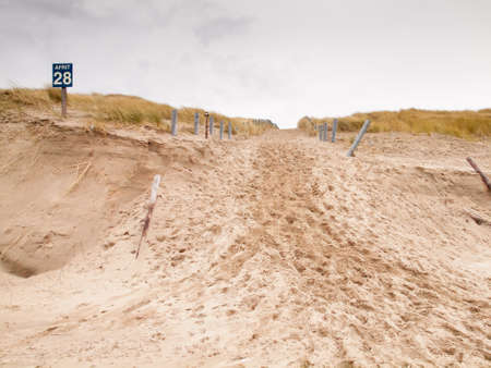 Errosion in the dunes. A landslip caused by heavy storms on the north sea coastの写真素材